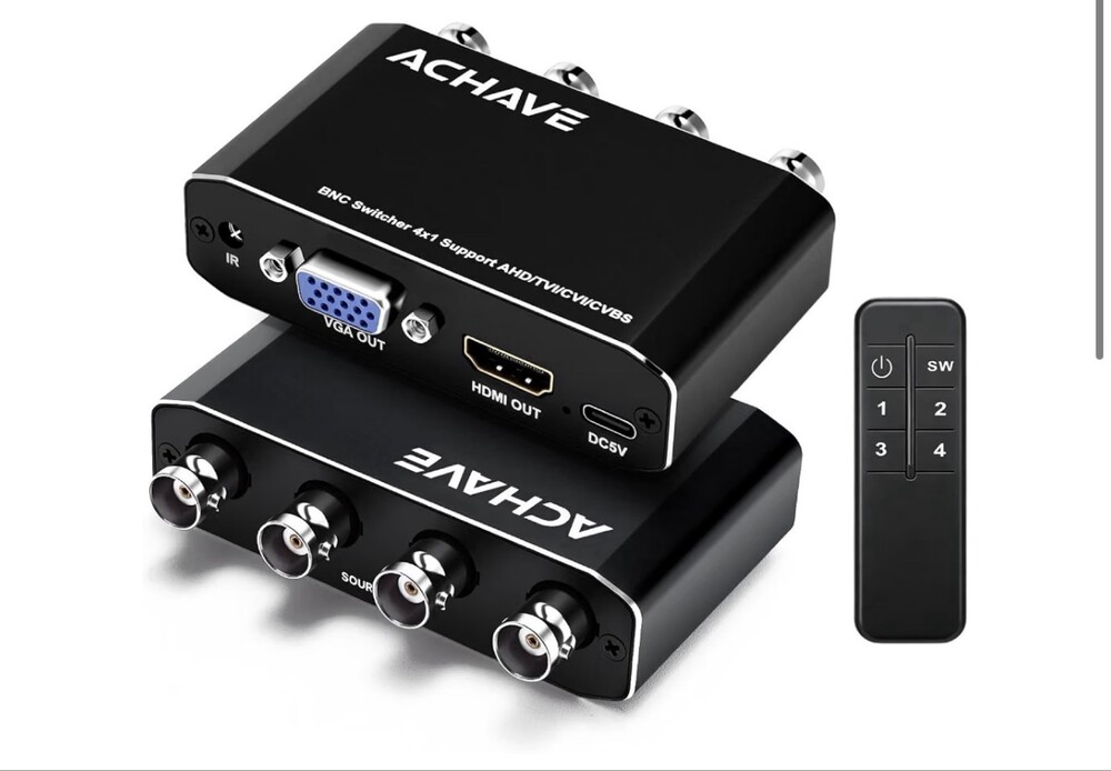 4x1 BNC Switcher AHD TVI CVI CVBS to HDMI VGA Video Converter with Remote